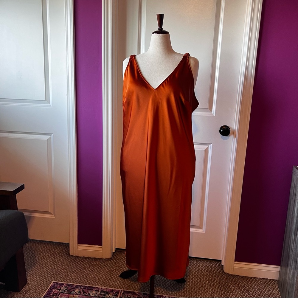 Elegant Orange Satin Slip Dress